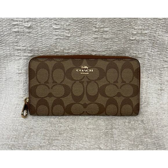 Coach Brown Signature Print Continental Accordion Zip Wallet NWT C4452 #55704 - Picture 1 of 10